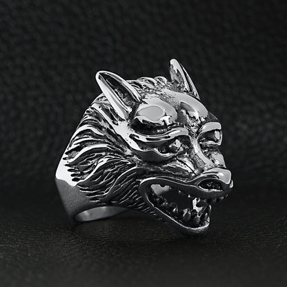 Stainless Steel Polished Snarling Wolf Ring