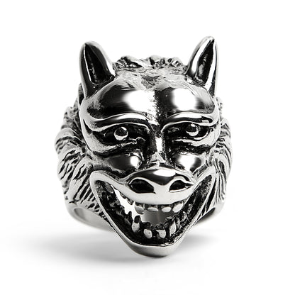 Stainless Steel Polished Snarling Wolf Ring