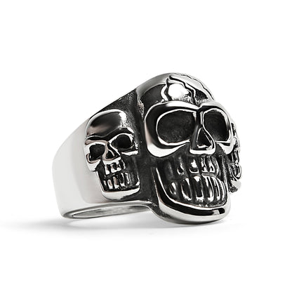 Stainless Steel Polished Cracked Triple Skulls Ring