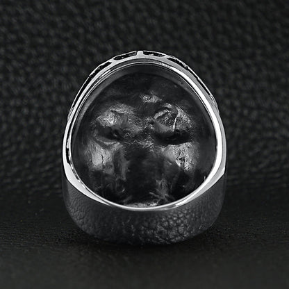 Detailed Skull With Red CZ Eyes Stainless Steel Polished Ring