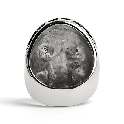 Detailed Skull With Red CZ Eyes Stainless Steel Polished Ring