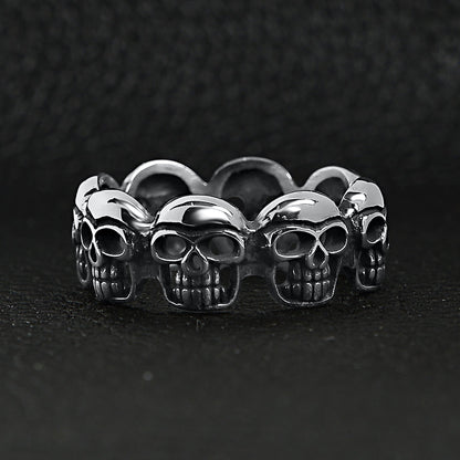 Stainless Steel Polished Multi Skull Ring
