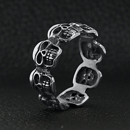Stainless Steel Polished Multi Skull Ring