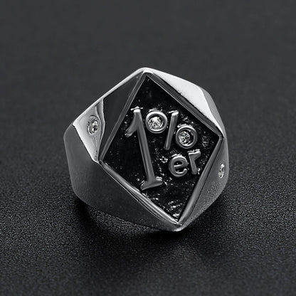 Stainless Steel "1%er" with CZ Accents Signet Ring