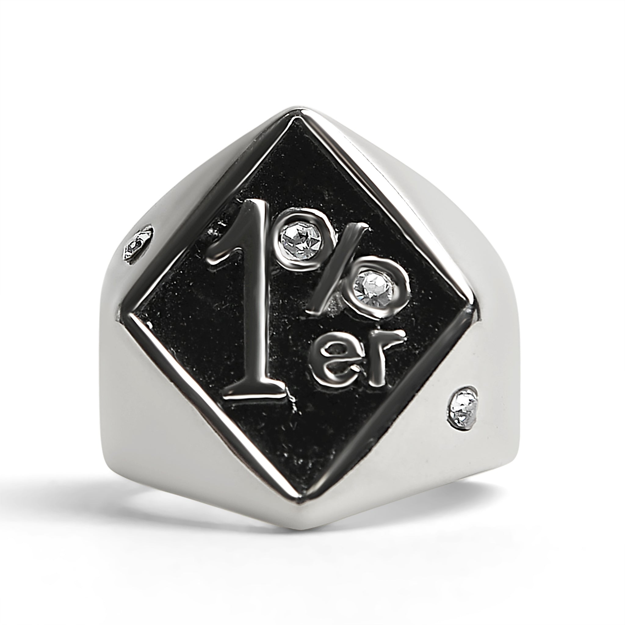 Stainless Steel "1%er" with CZ Accents Signet Ring