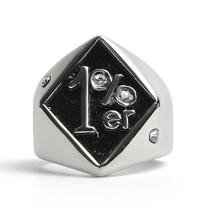 Stainless Steel "1%er" with CZ Accents Signet Ring