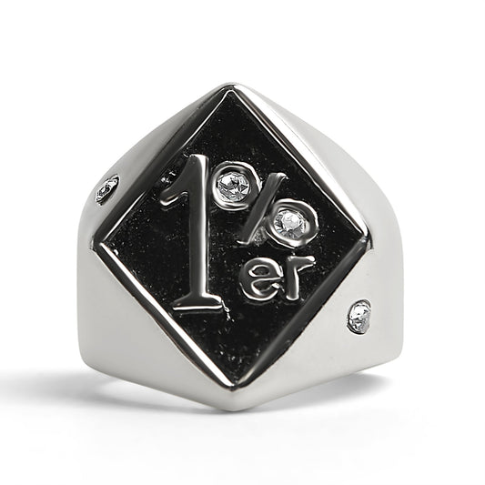 Stainless Steel "1%er" with CZ Accents Signet Ring