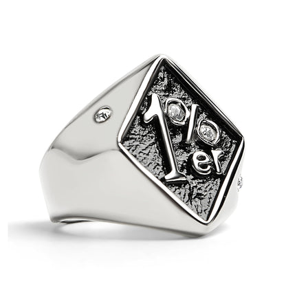 Stainless Steel "1%er" with CZ Accents Signet Ring