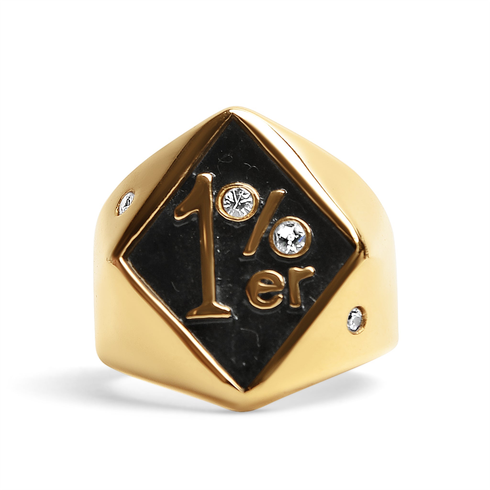Stainless Steel "1%er" with CZ Accents Signet Ring
