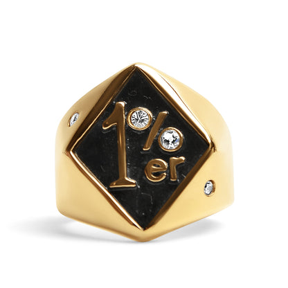 Stainless Steel "1%er" with CZ Accents Signet Ring