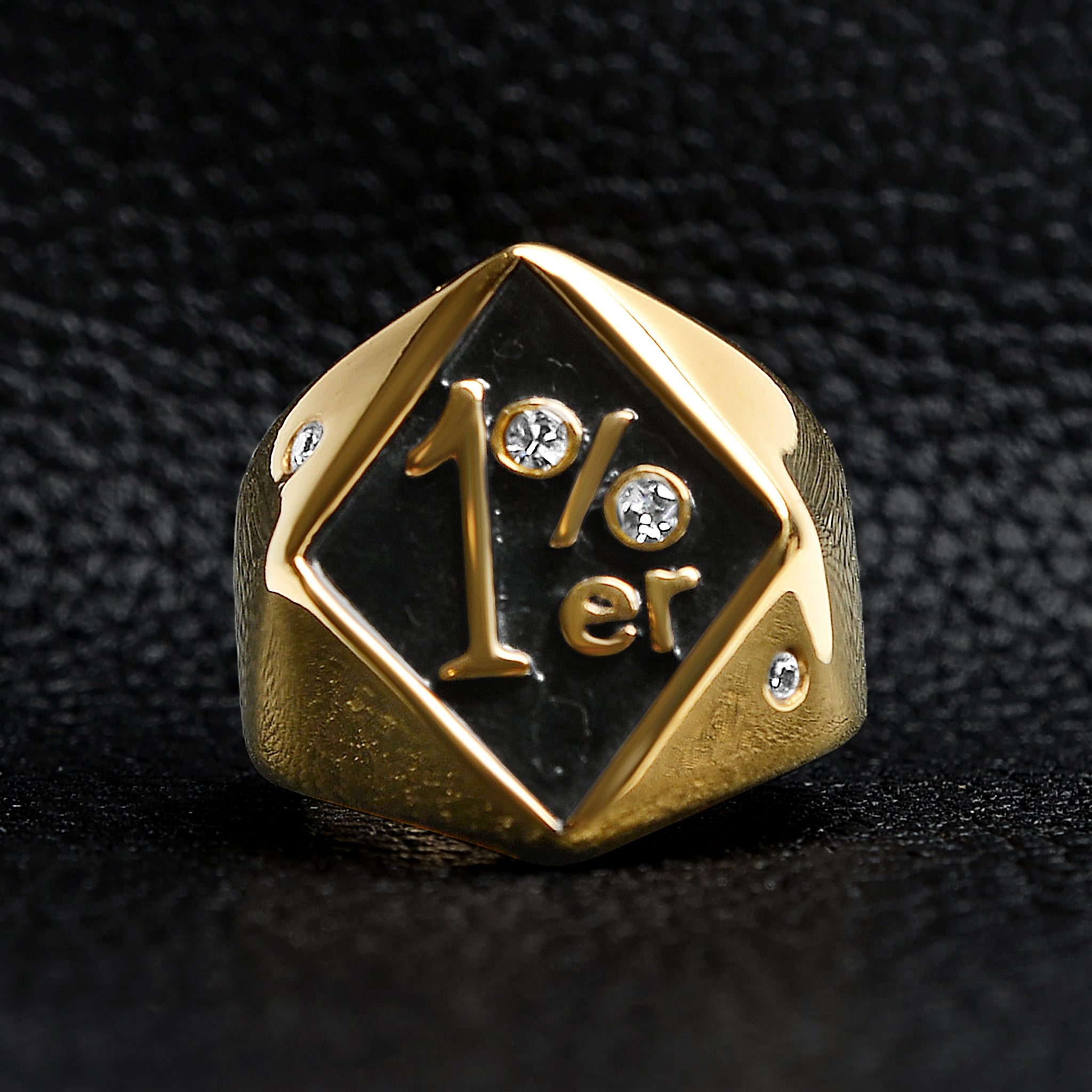 Stainless Steel "1%er" with CZ Accents Signet Ring
