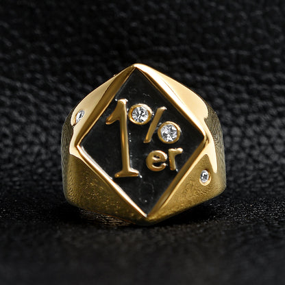 Stainless Steel "1%er" with CZ Accents Signet Ring