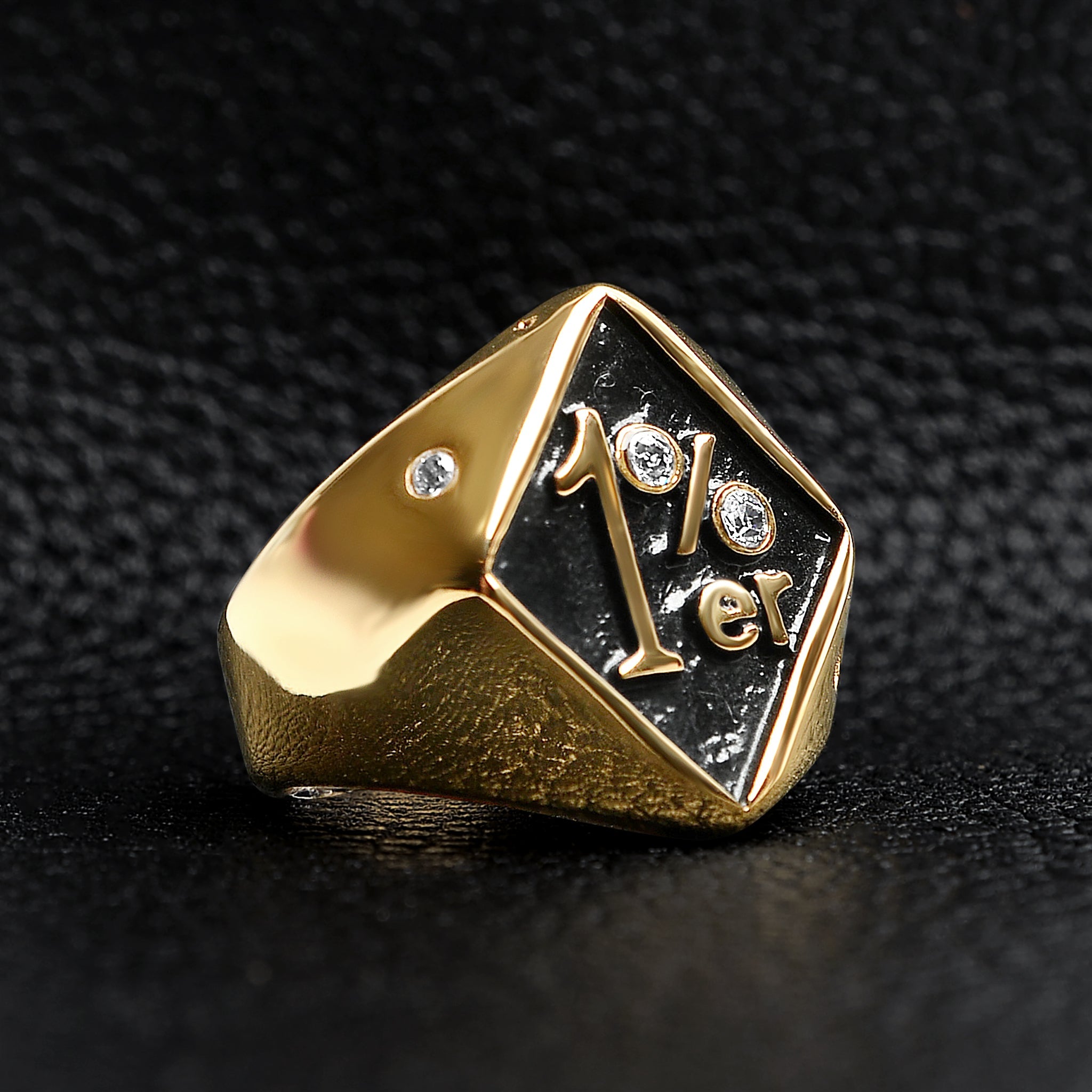 Stainless Steel "1%er" with CZ Accents Signet Ring