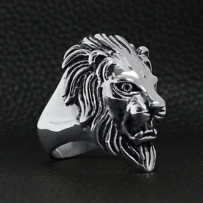 Stainless Steel Roaring Lion Head Ring