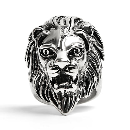 Stainless Steel Roaring Lion Head Ring