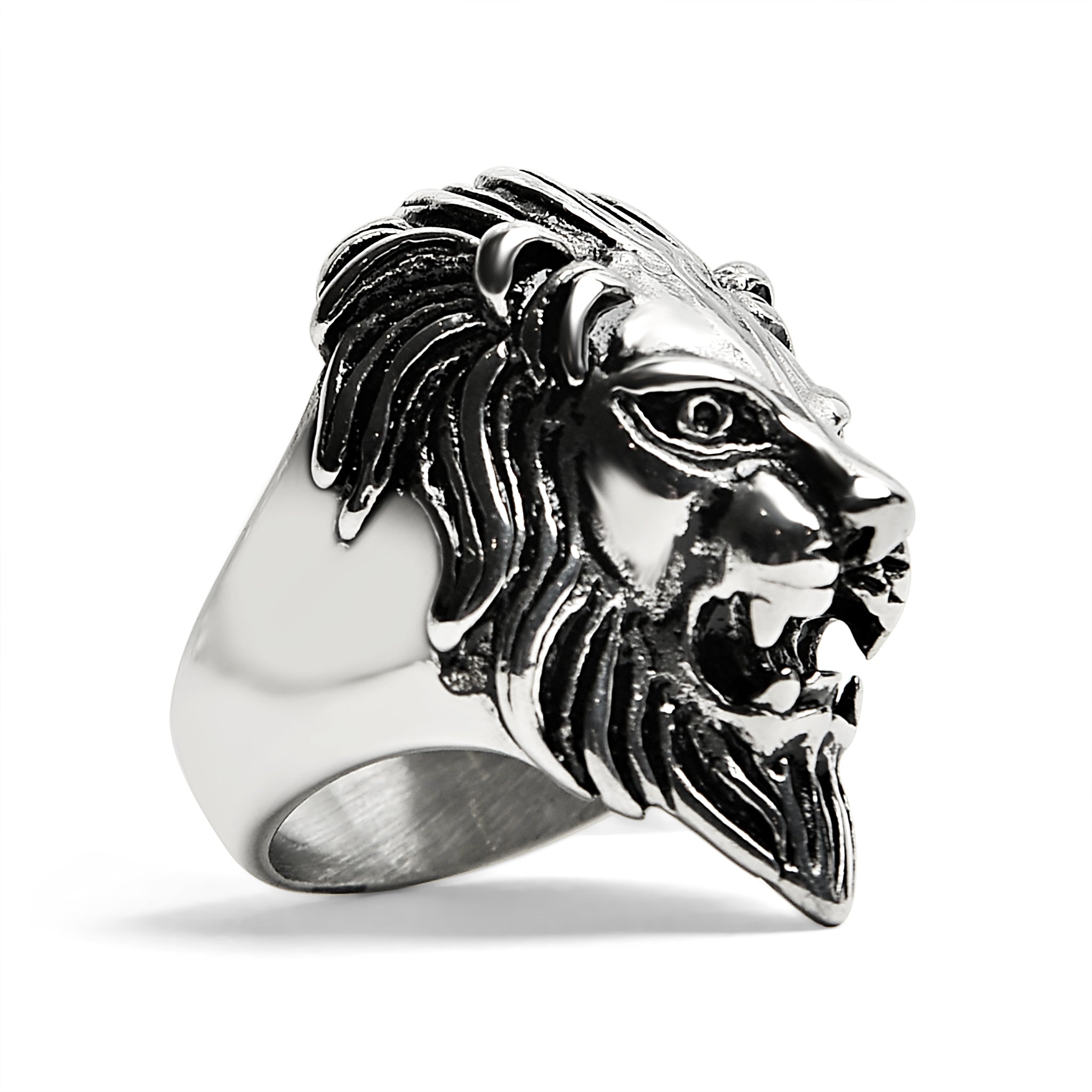 Stainless Steel Roaring Lion Head Ring