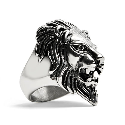 Stainless Steel Roaring Lion Head Ring