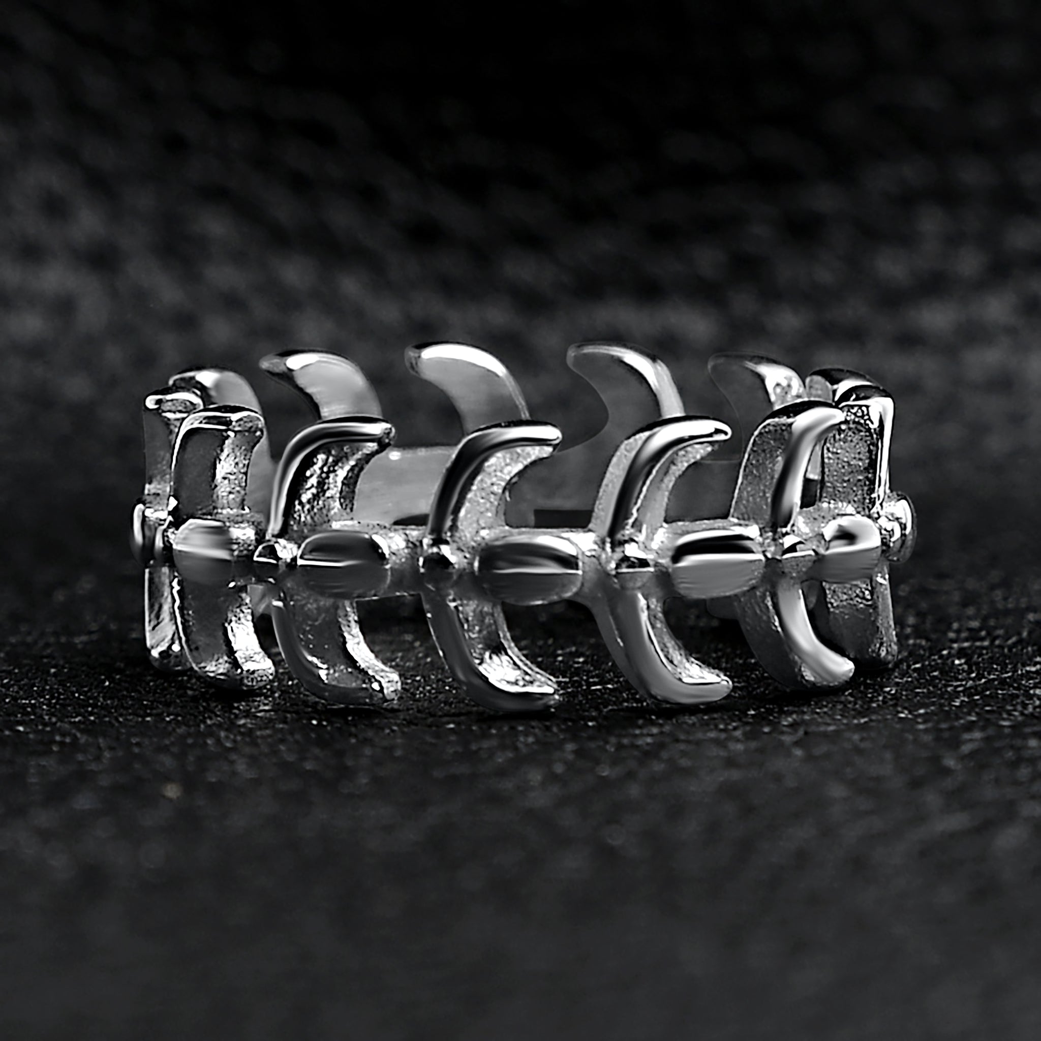 Detailed Spine Stainless Steel Ring