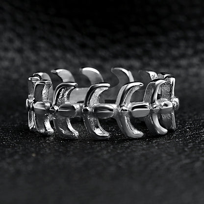 Detailed Spine Stainless Steel Ring