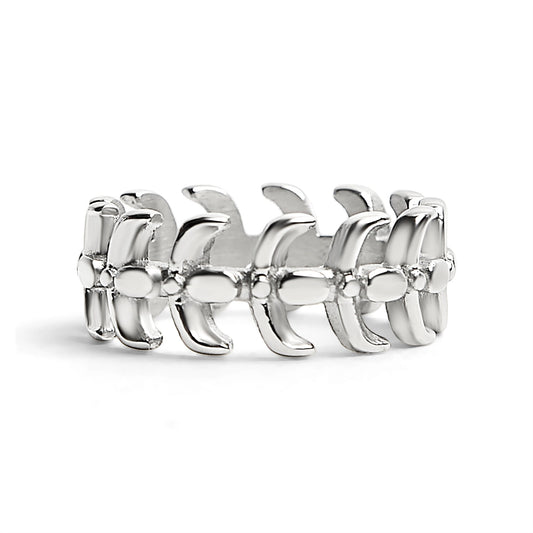 Detailed Spine Stainless Steel Ring