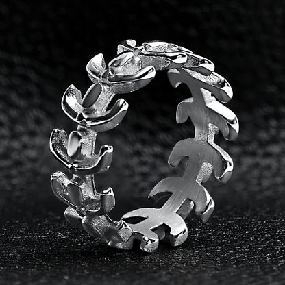 Detailed Spine Stainless Steel Ring