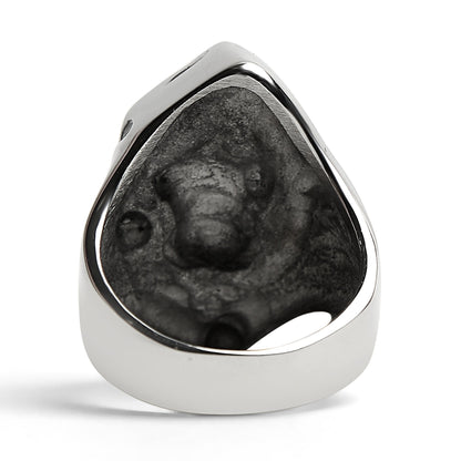 Stainless Steel Red CZ Eyed Grim Reaper Ring