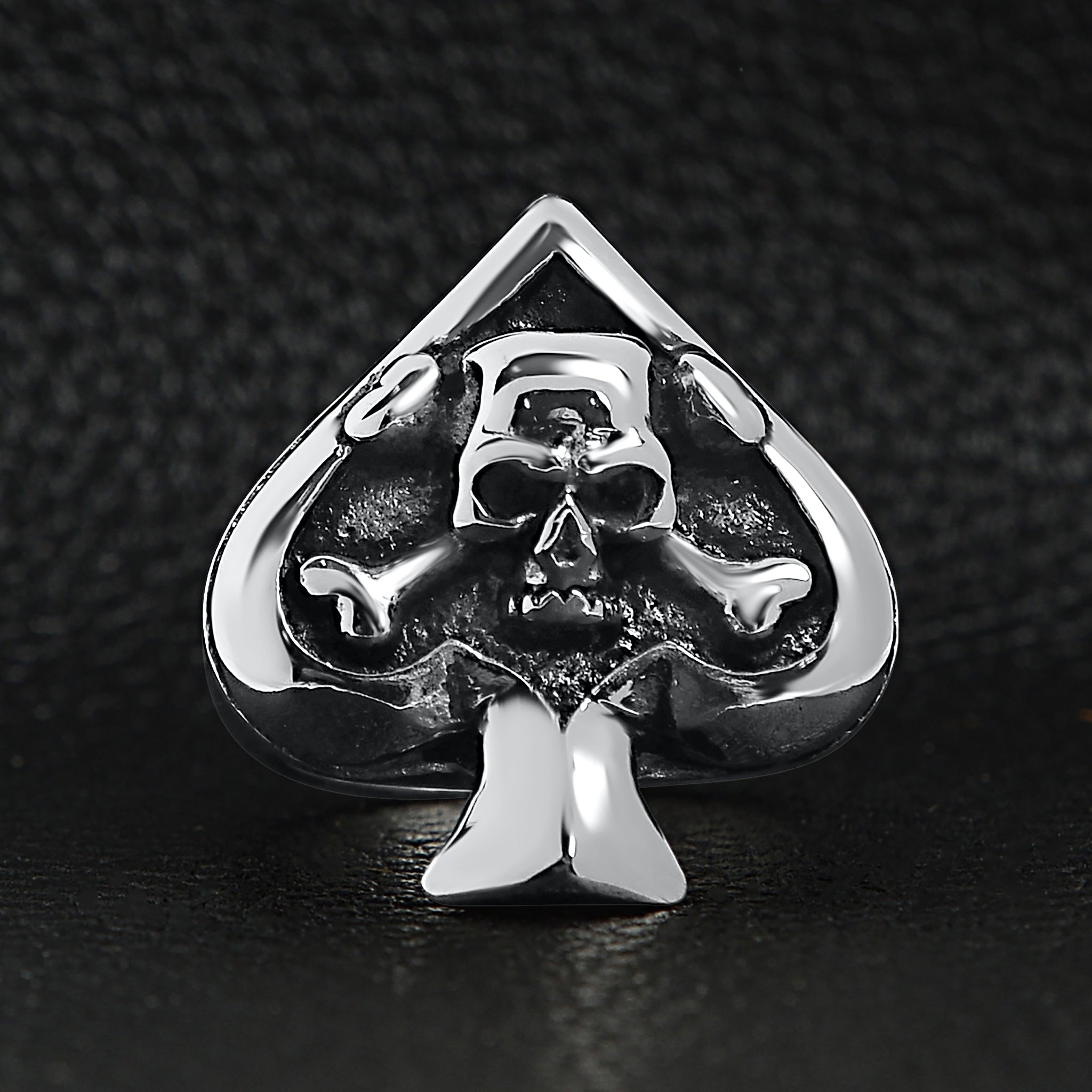 Stainless Steel Polished Skull of Spades Ace Signet Ring