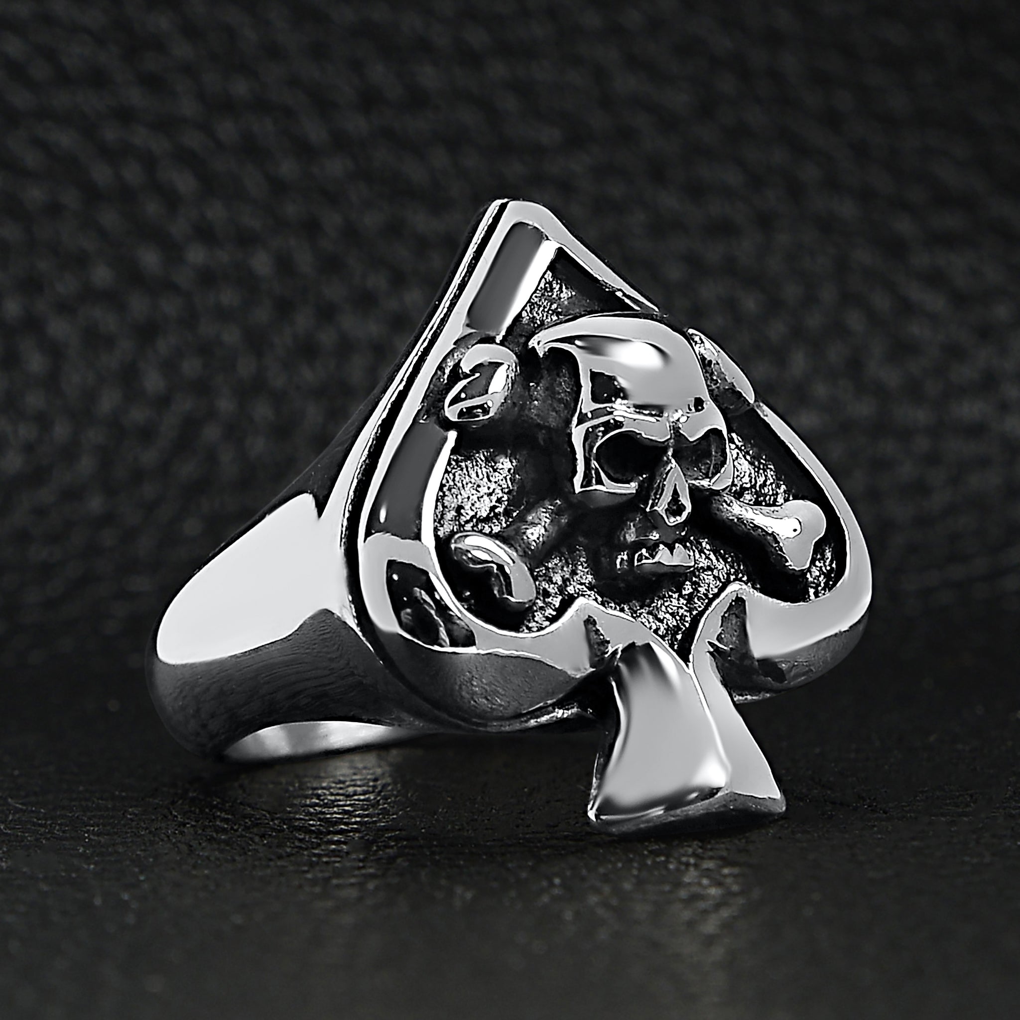 Stainless Steel Polished Skull of Spades Ace Signet Ring