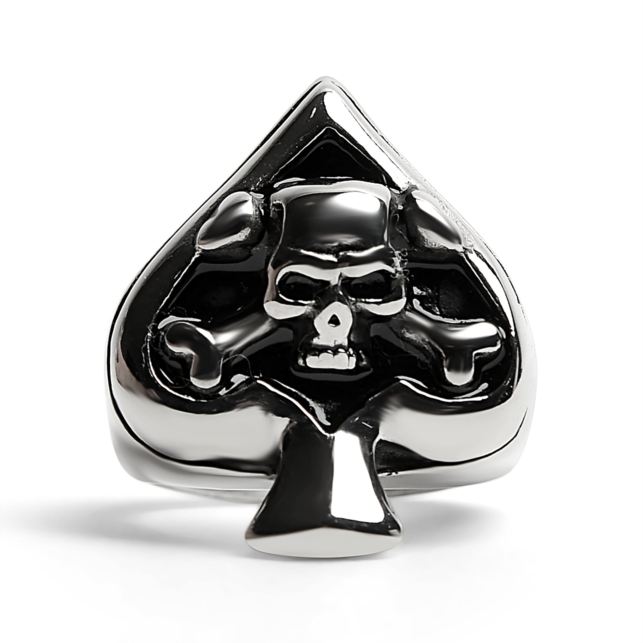 Stainless Steel Polished Skull of Spades Ace Signet Ring