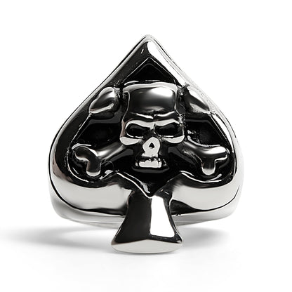 Stainless Steel Polished Skull of Spades Ace Signet Ring