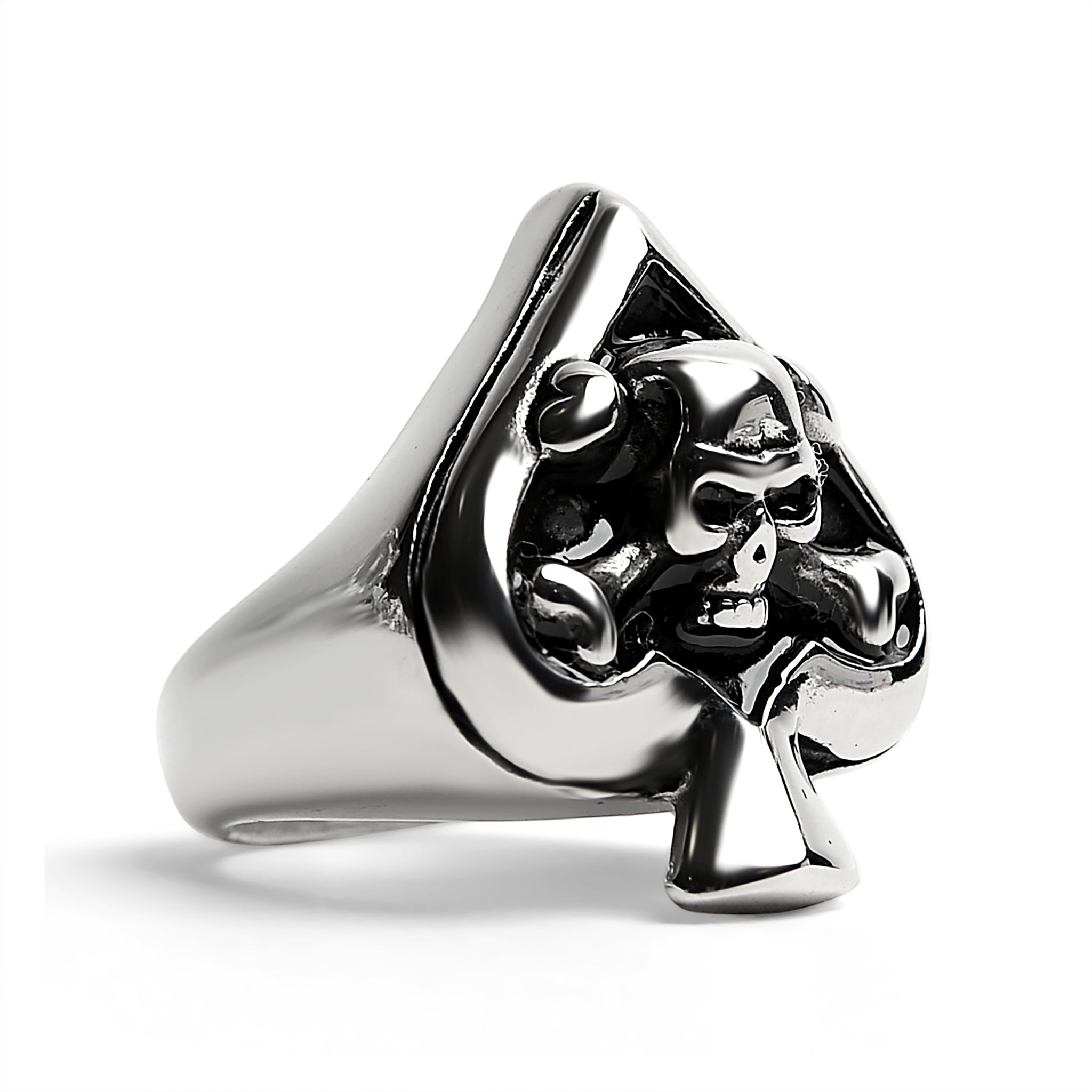 Stainless Steel Polished Skull of Spades Ace Signet Ring