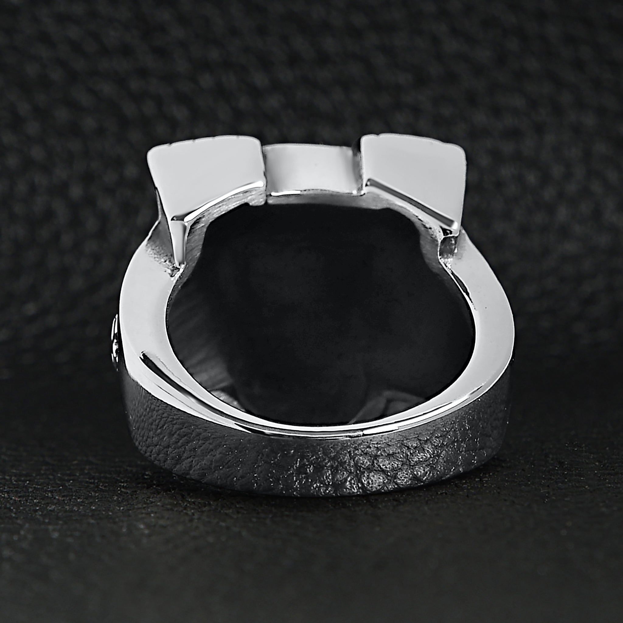 Stainless Steel Motorcycle Engine With Skull Accents Ring