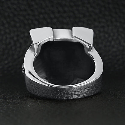 Stainless Steel Motorcycle Engine With Skull Accents Ring