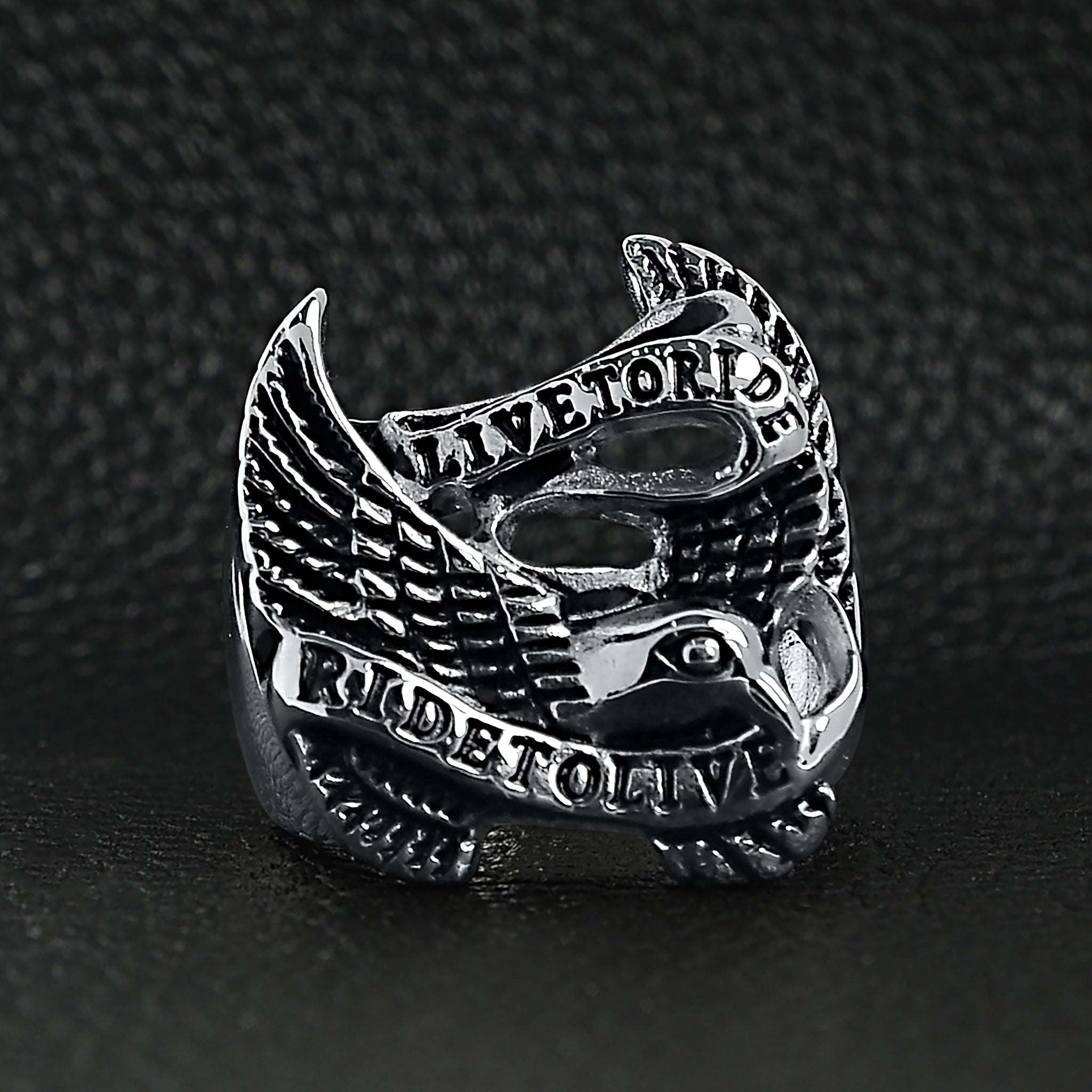 Stainless Steel "Live To Ride" "Ride To Live" Eagle Biker Ring