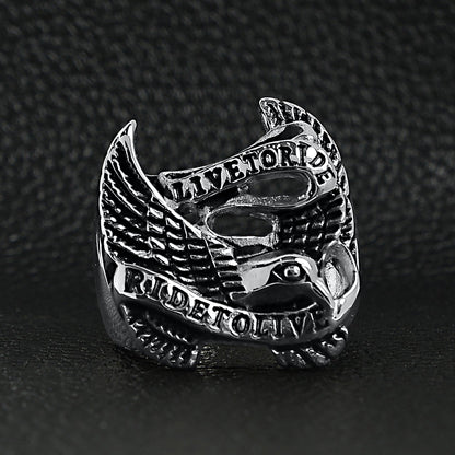 Stainless Steel "Live To Ride" "Ride To Live" Eagle Biker Ring