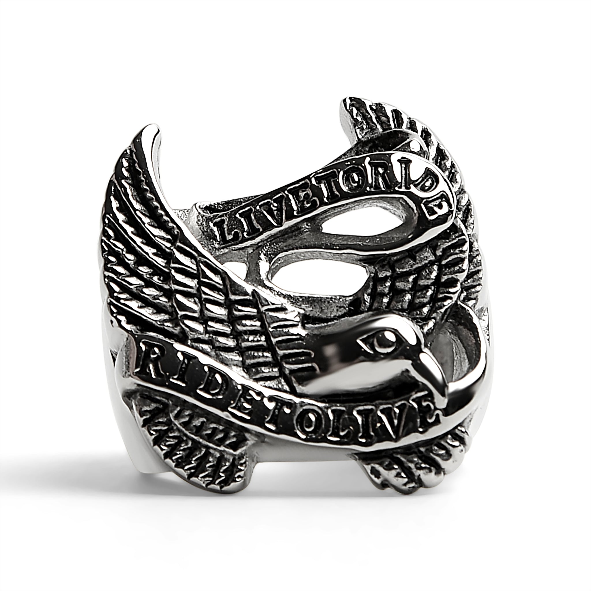 Stainless Steel "Live To Ride" "Ride To Live" Eagle Biker Ring