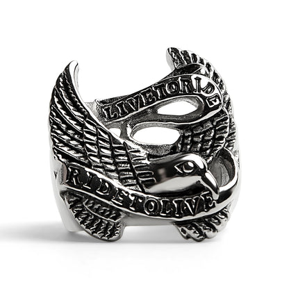 Stainless Steel "Live To Ride" "Ride To Live" Eagle Biker Ring