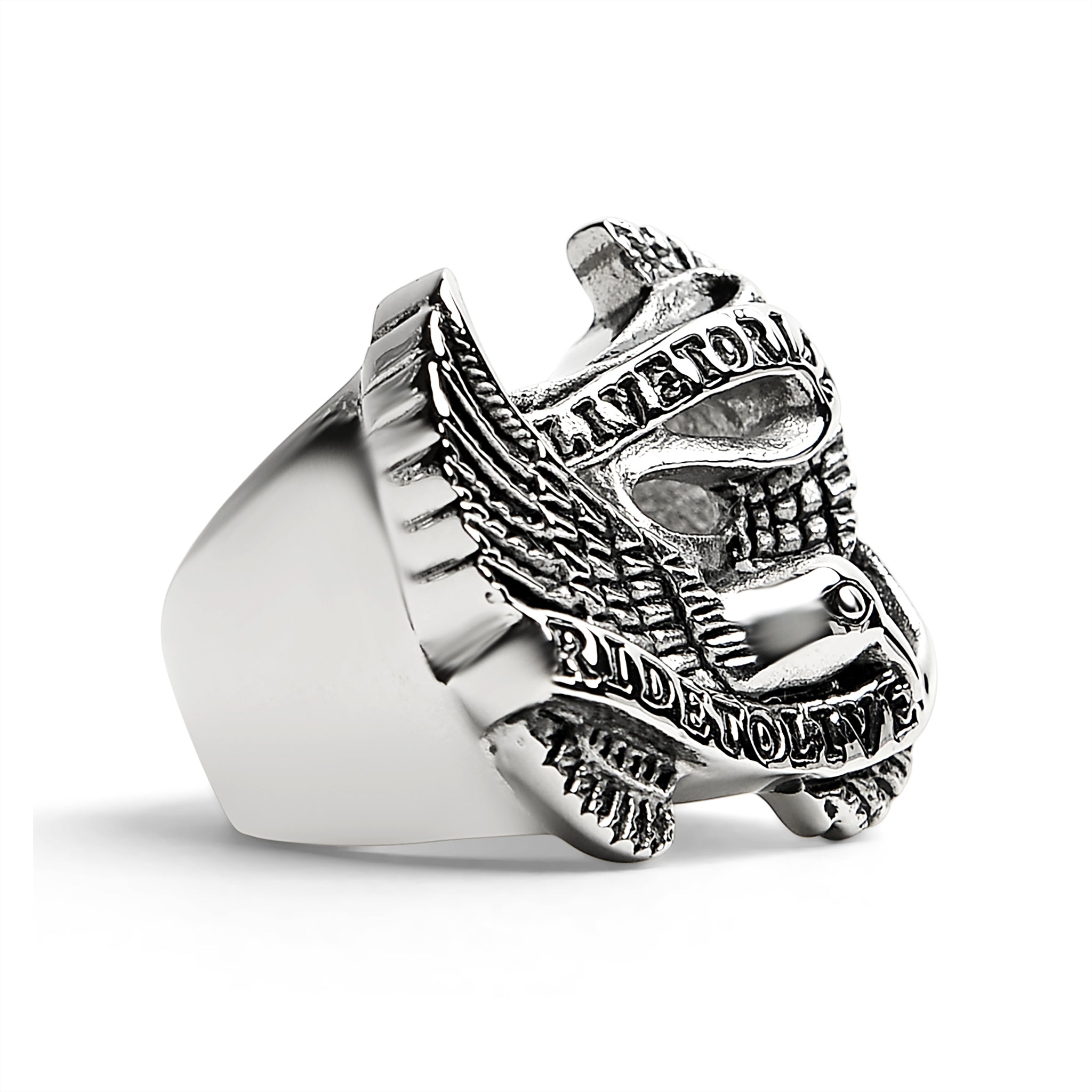 Stainless Steel "Live To Ride" "Ride To Live" Eagle Biker Ring