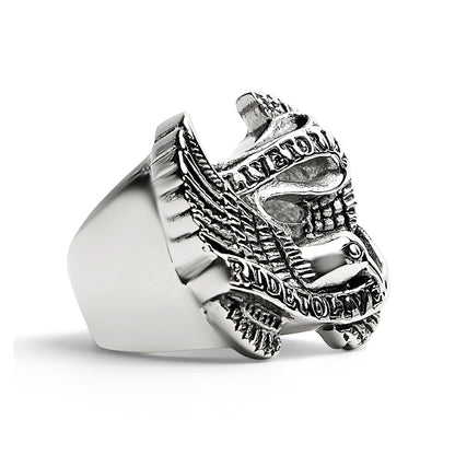 Stainless Steel "Live To Ride" "Ride To Live" Eagle Biker Ring