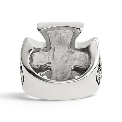 Stainless Steel "13" Skull Maltese Cross Signet Ring