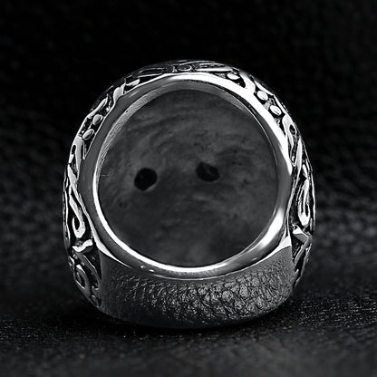 Large Detailed Skull Black CZ Eyed Stainless Steel Ring
