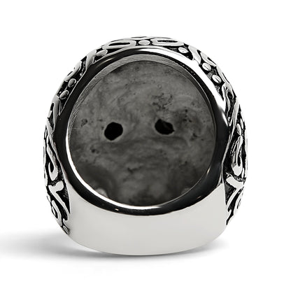 Large Detailed Skull Black CZ Eyed Stainless Steel Ring