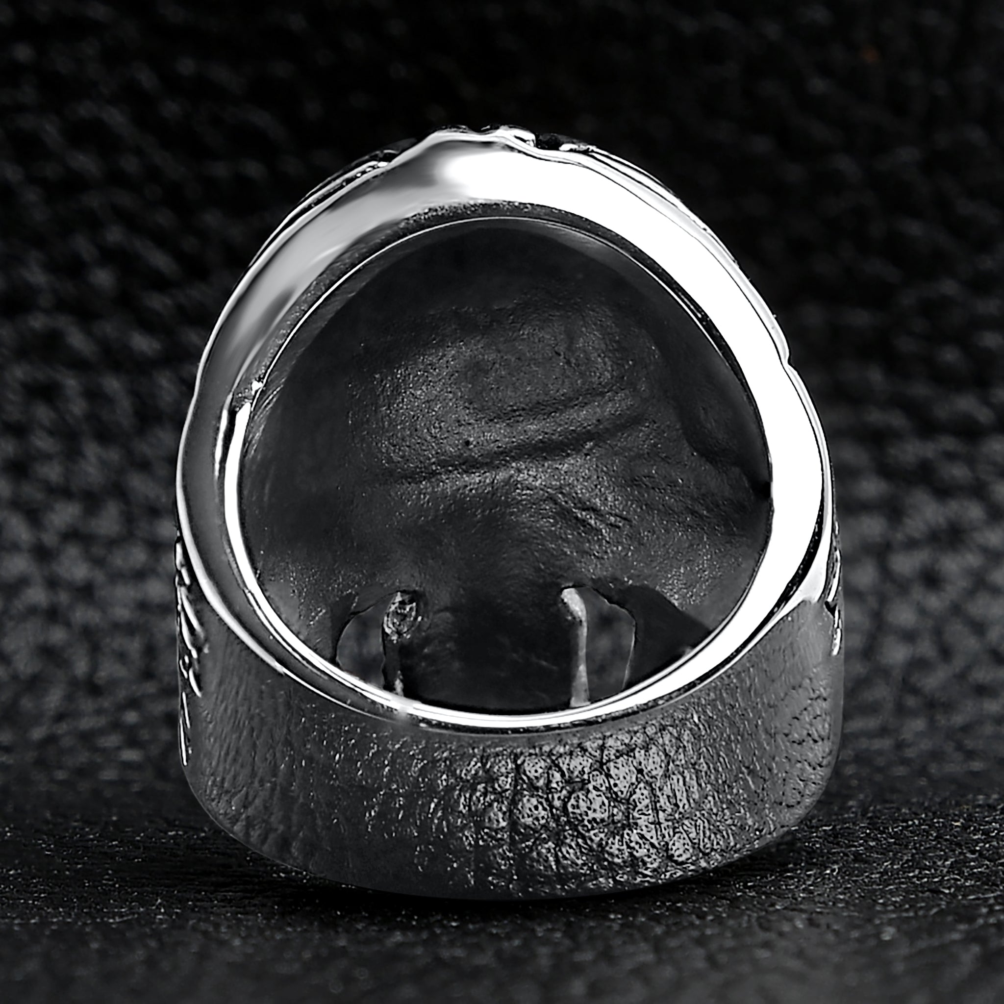 Large Red CZ Eyed Detailed Skull Stainless Steel Ring