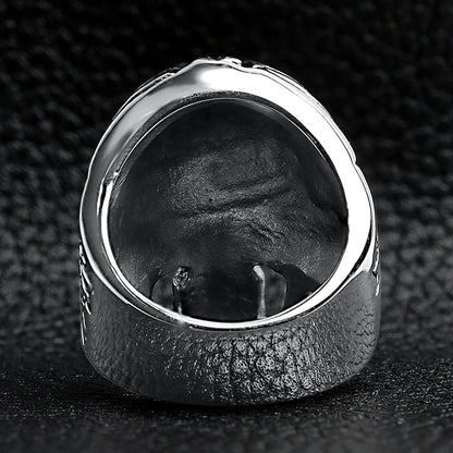 Large Red CZ Eyed Detailed Skull Stainless Steel Ring