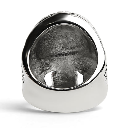 Large Red CZ Eyed Detailed Skull Stainless Steel Ring