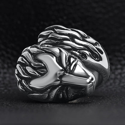 Large Detailed Fox Stainless Steel Ring
