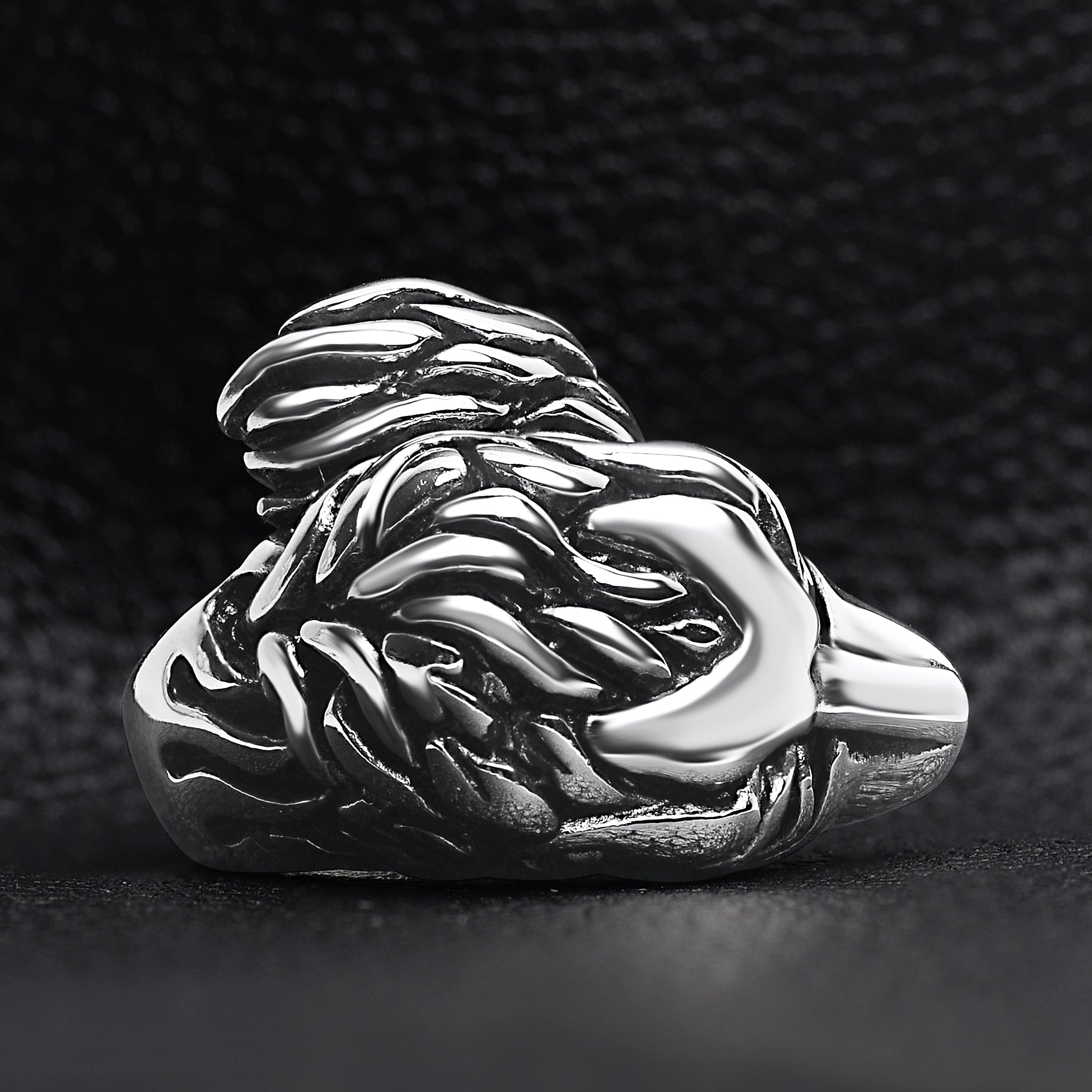 Large Detailed Fox Stainless Steel Ring