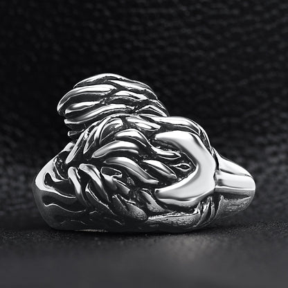 Large Detailed Fox Stainless Steel Ring