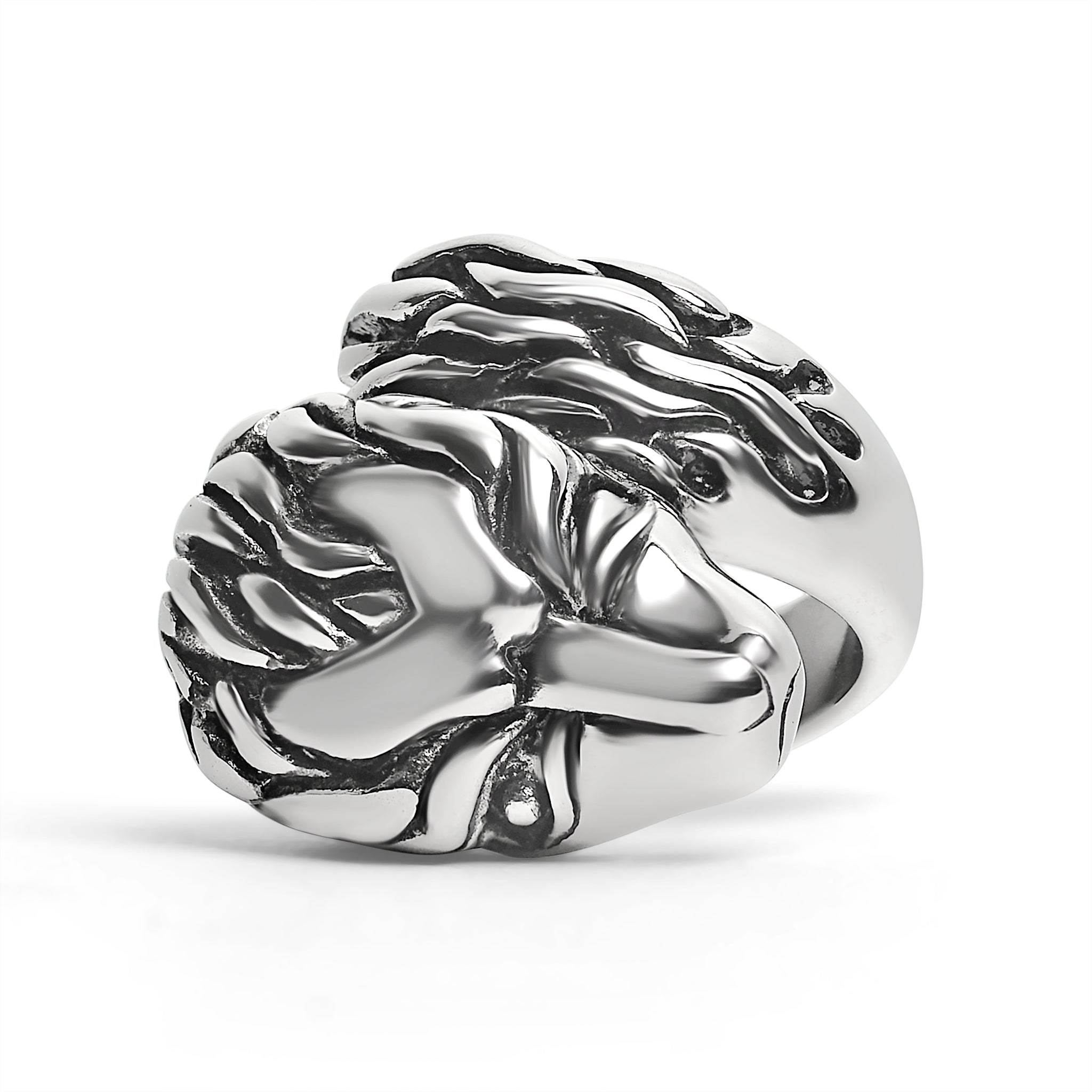 Large Detailed Fox Stainless Steel Ring