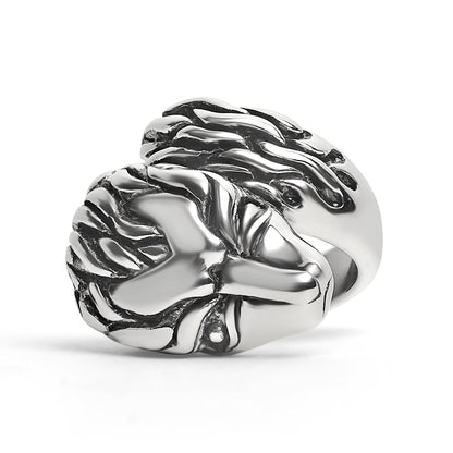 Large Detailed Fox Stainless Steel Ring
